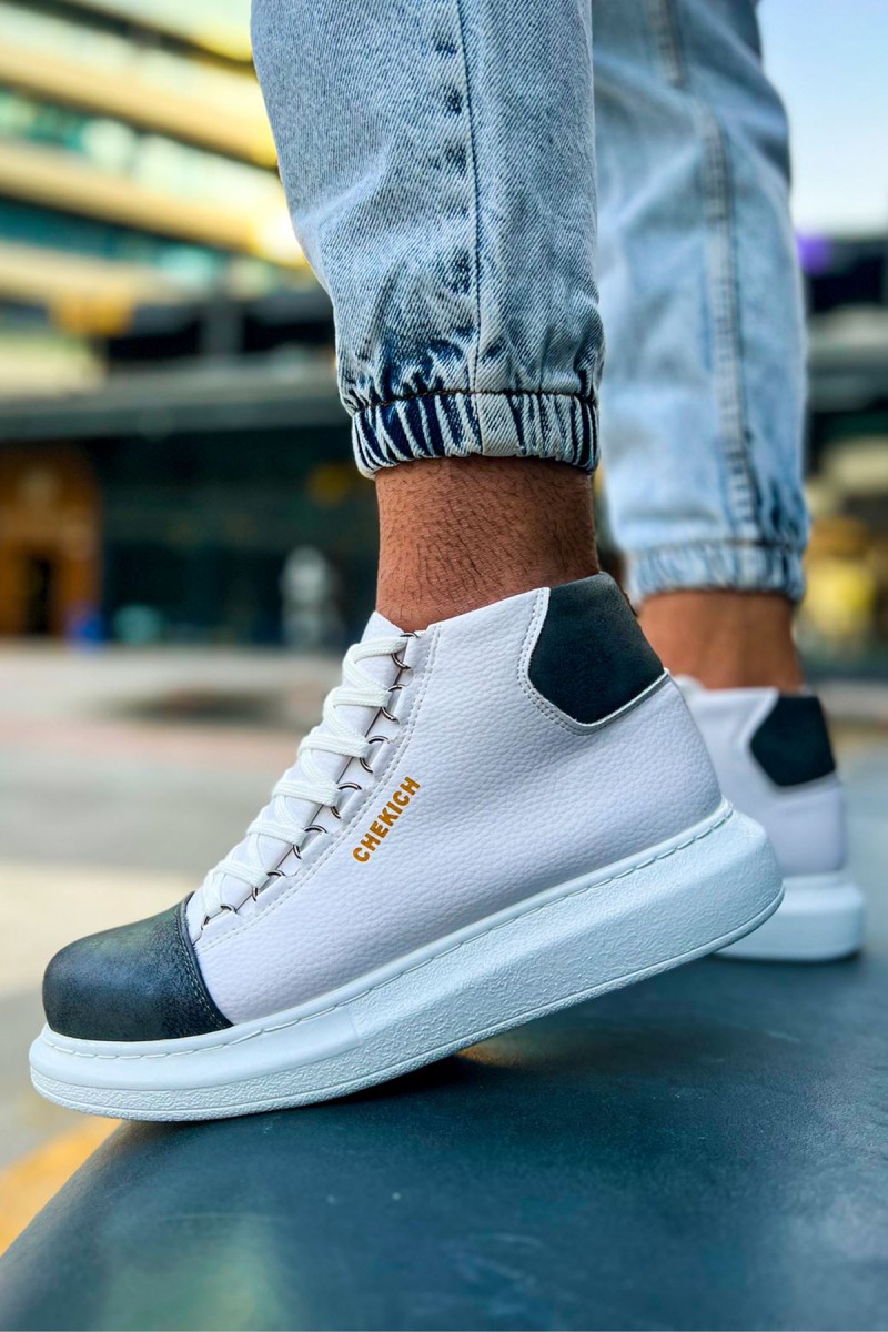 Erkek Yüksek Spor Ayakkabı - Beyaz Antrasit - Enzo