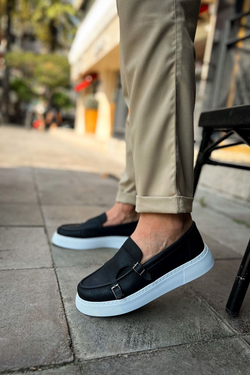 Mens Moccasin - Black White - 417