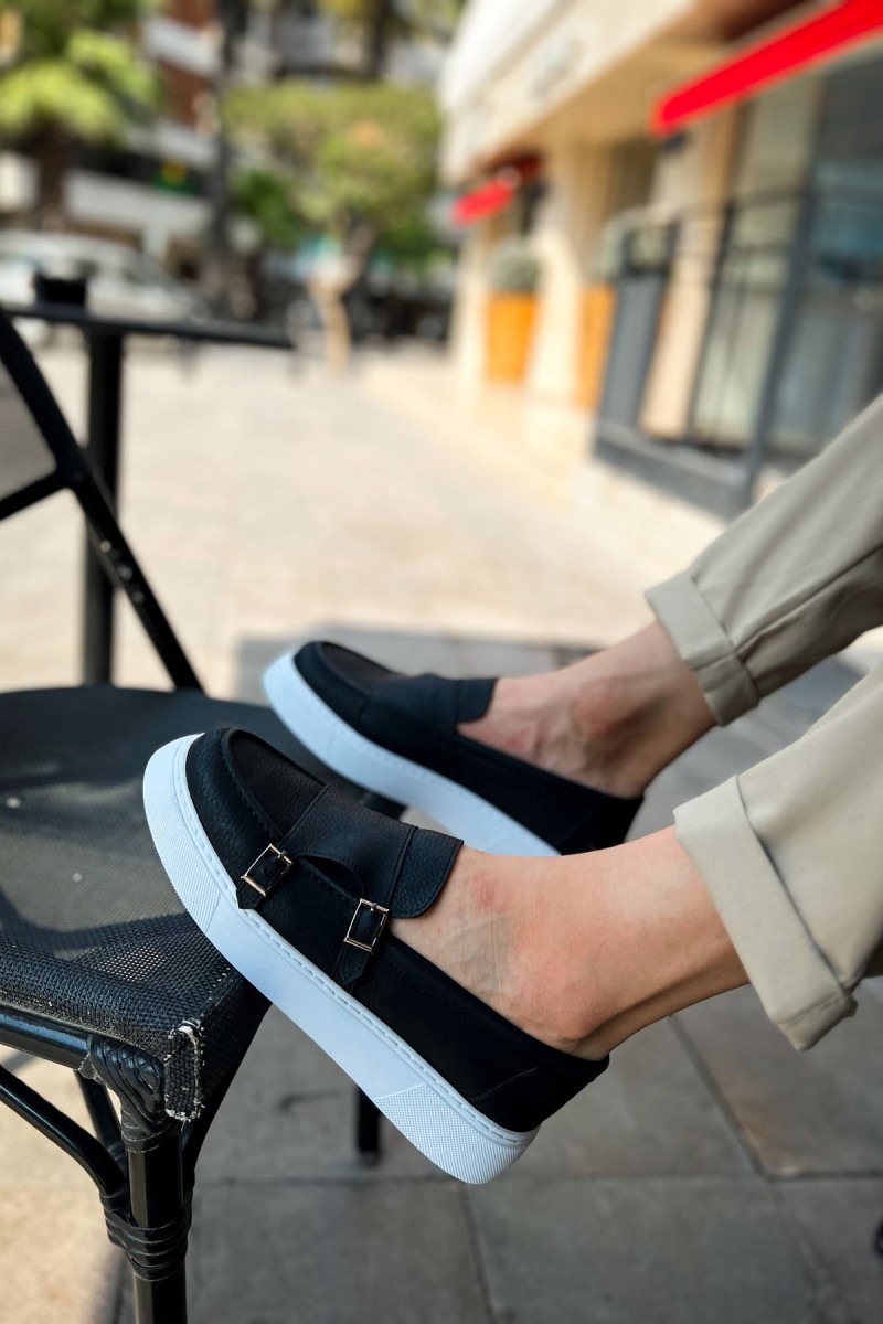 Mens Moccasin - Black White - 417