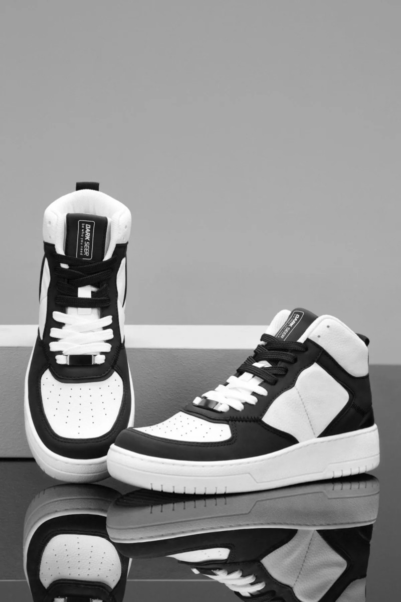 Womens High Top Sneakers - White Black - DS Maya