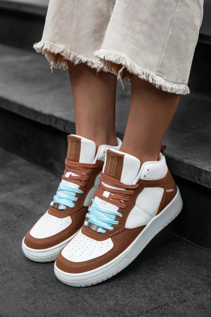 Womens High Top Sneakers - White Tan - DS Maya