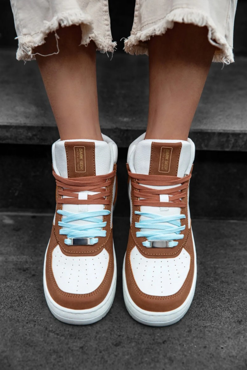 Womens High Top Sneakers - White Tan - DS Maya