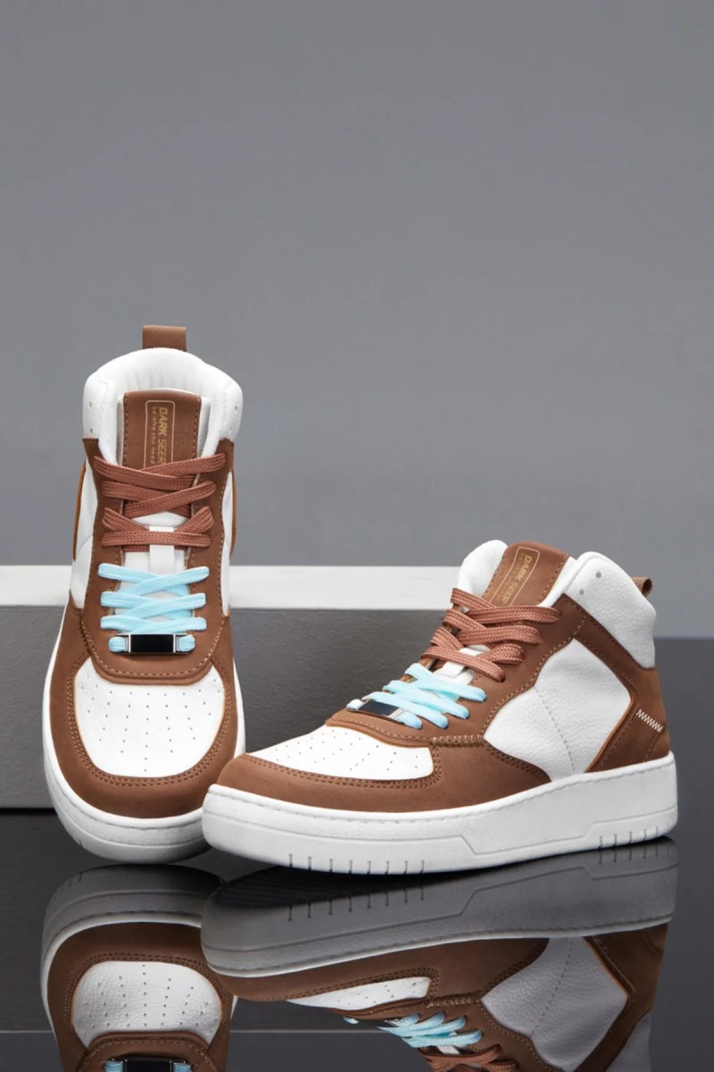 Womens High Top Sneakers - White Tan - DS Maya