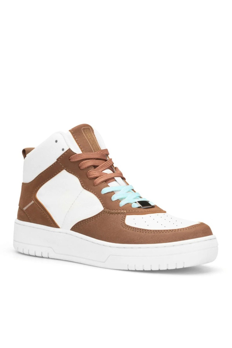 Womens High Top Sneakers - White Tan - DS Maya