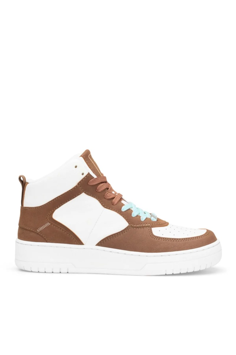 Womens High Top Sneakers - White Tan - DS Maya