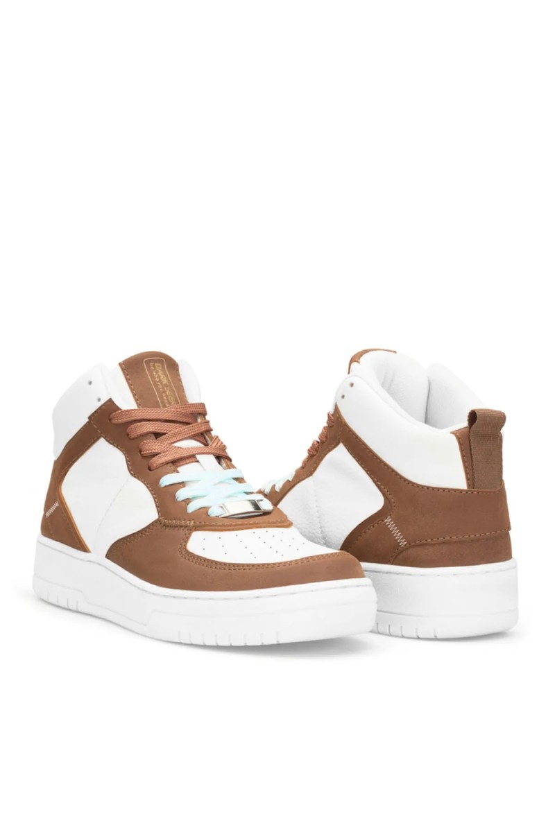 Womens High Top Sneakers - White Tan - DS Maya