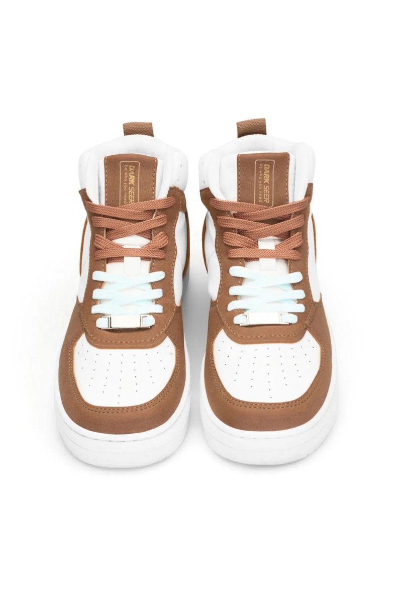 Womens High Top Sneakers - White Tan - DS Maya