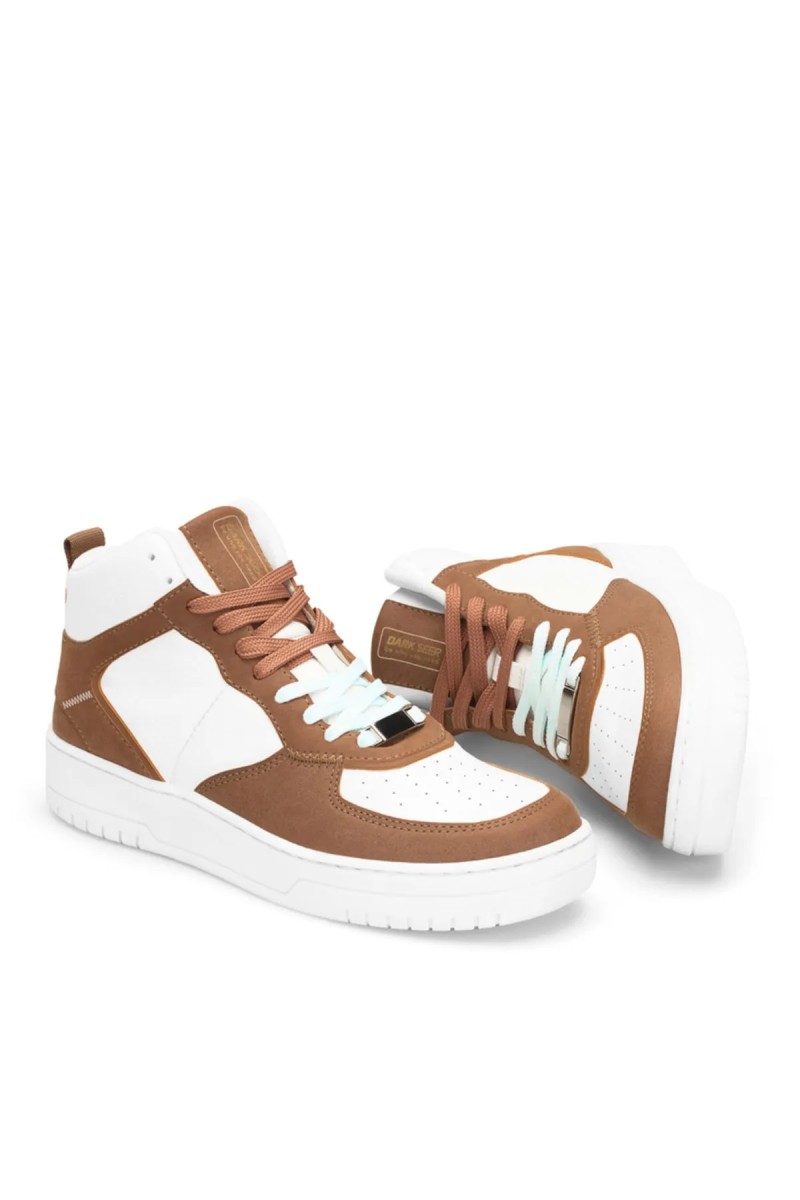 Womens High Top Sneakers - White Tan - DS Maya