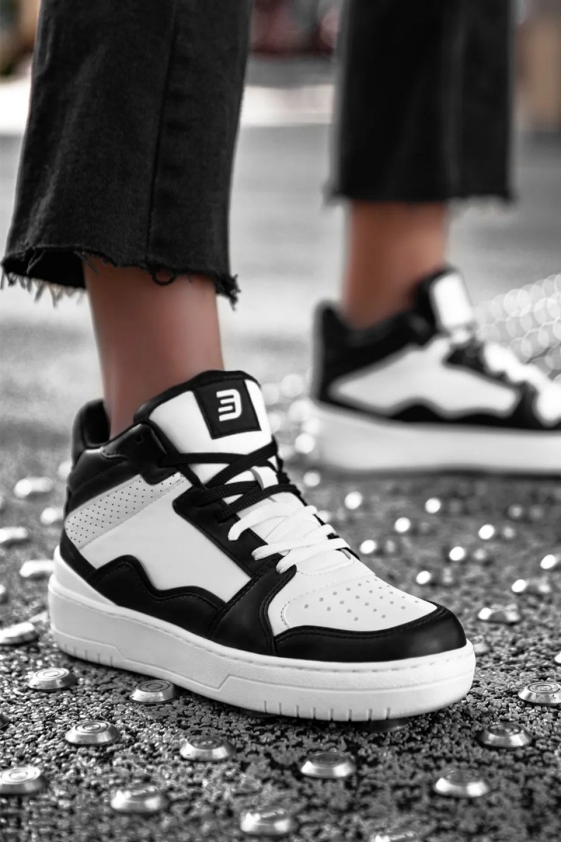 Kadın Bilekli Sneaker - Beyaz Siyah - DS Violet