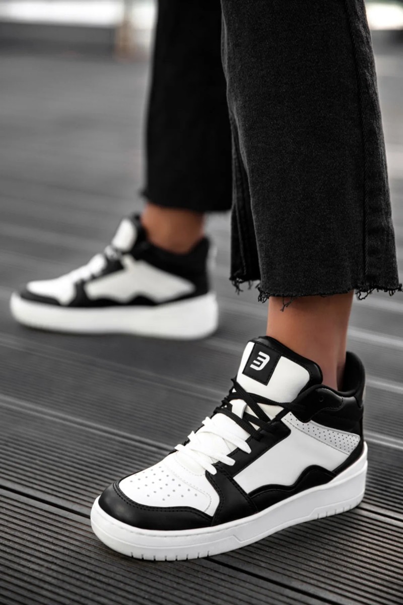 Womens High Top Sneakers - White Black - DS Violet