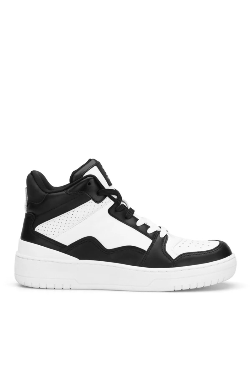 Womens High Top Sneakers - White Black - DS Violet