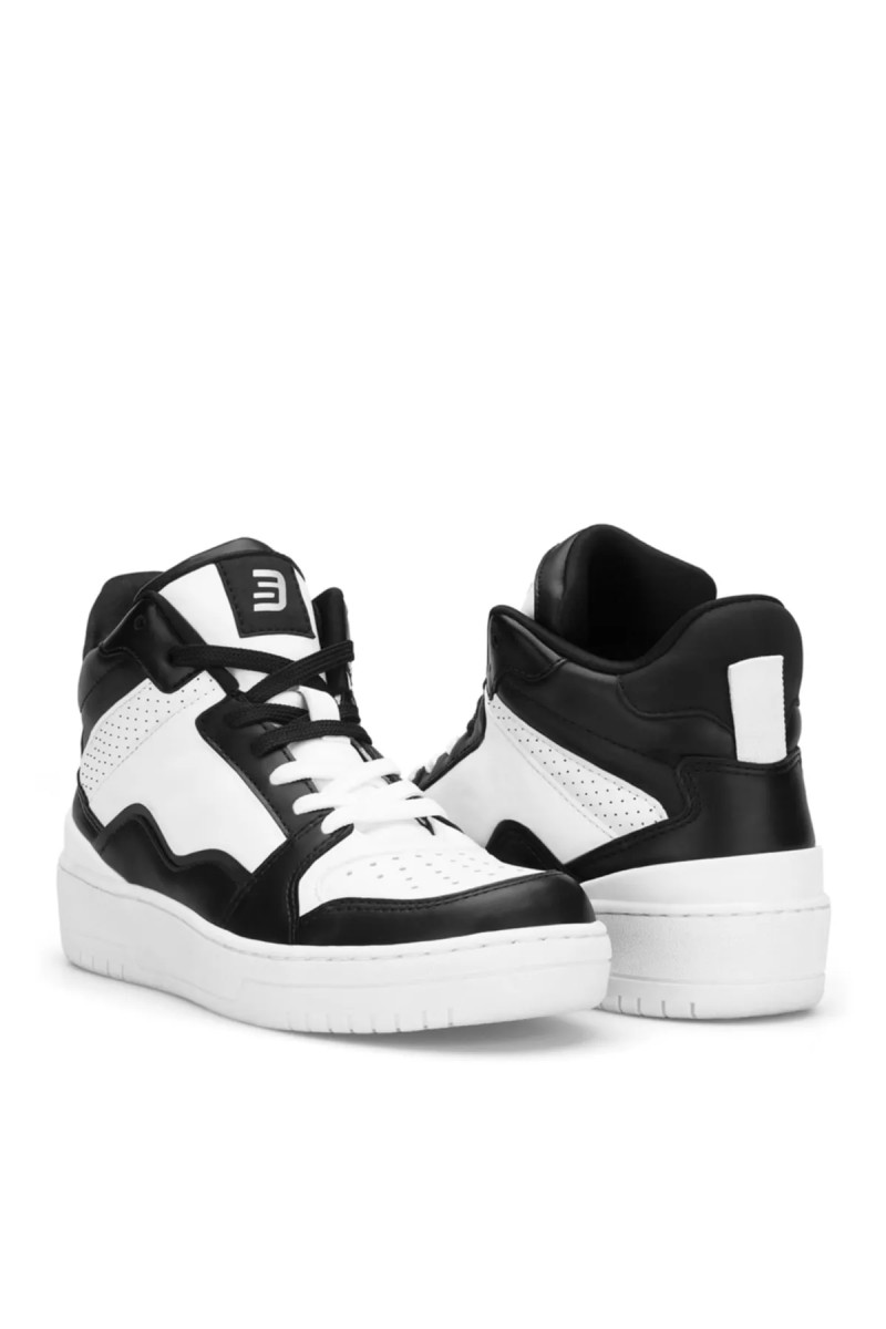 Womens High Top Sneakers - White Black - DS Violet