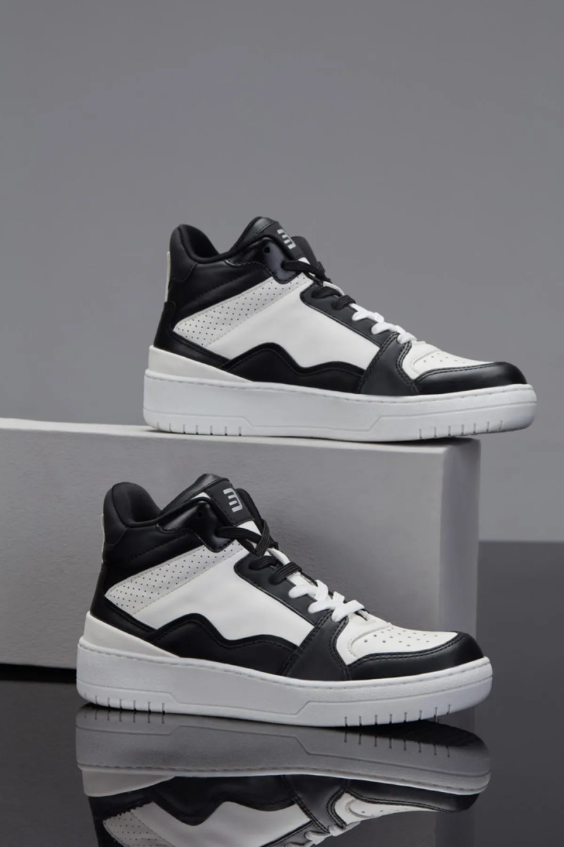 Womens High Top Sneakers - White Black - DS Violet
