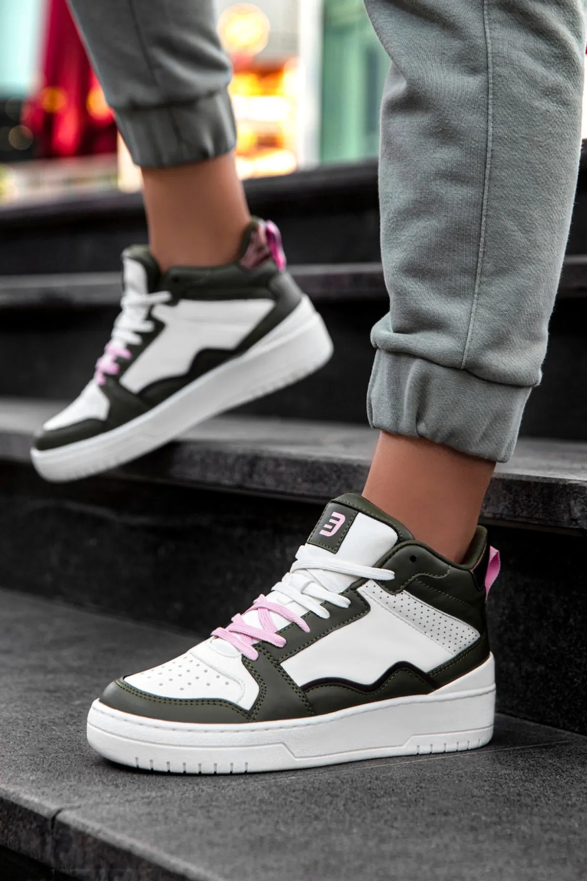 Kadın Bilekli Sneaker - Beyaz Yeşil - DS Violet
