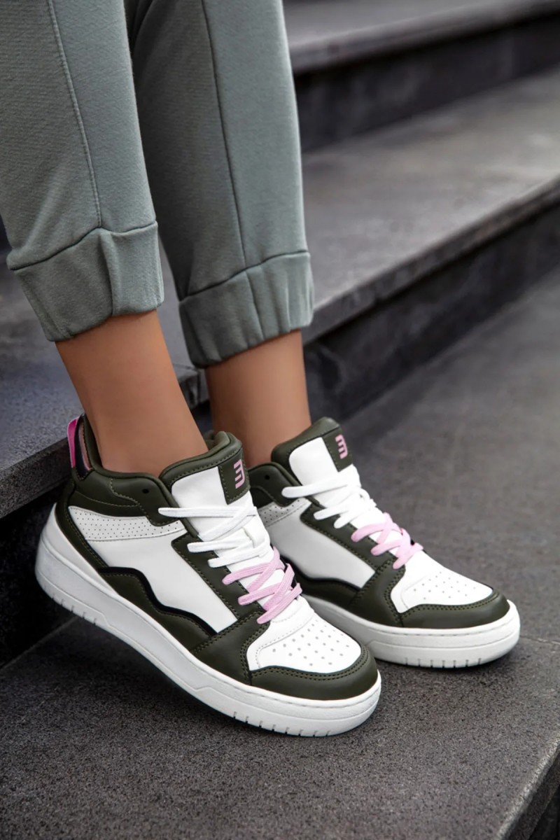 Womens High Top Sneakers - White Green - DS Violet