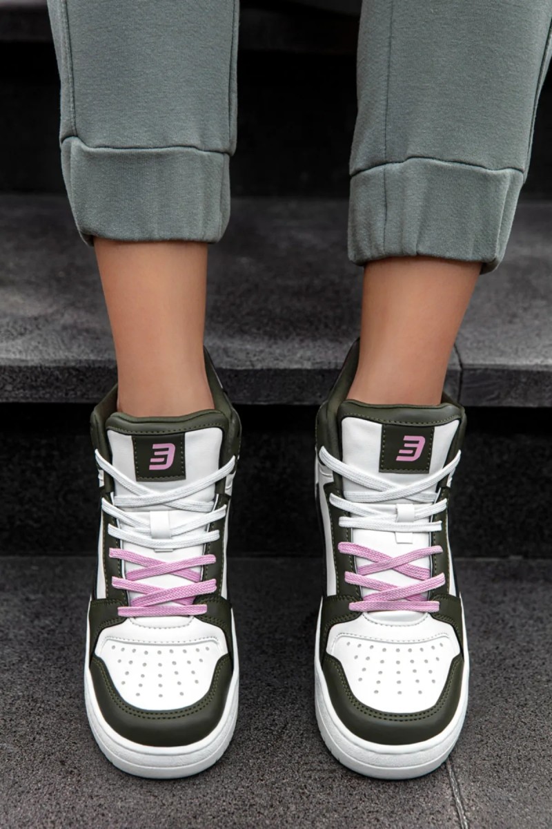 Womens High Top Sneakers - White Green - DS Violet