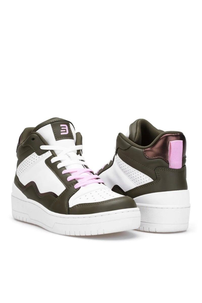 Womens High Top Sneakers - White Green - DS Violet