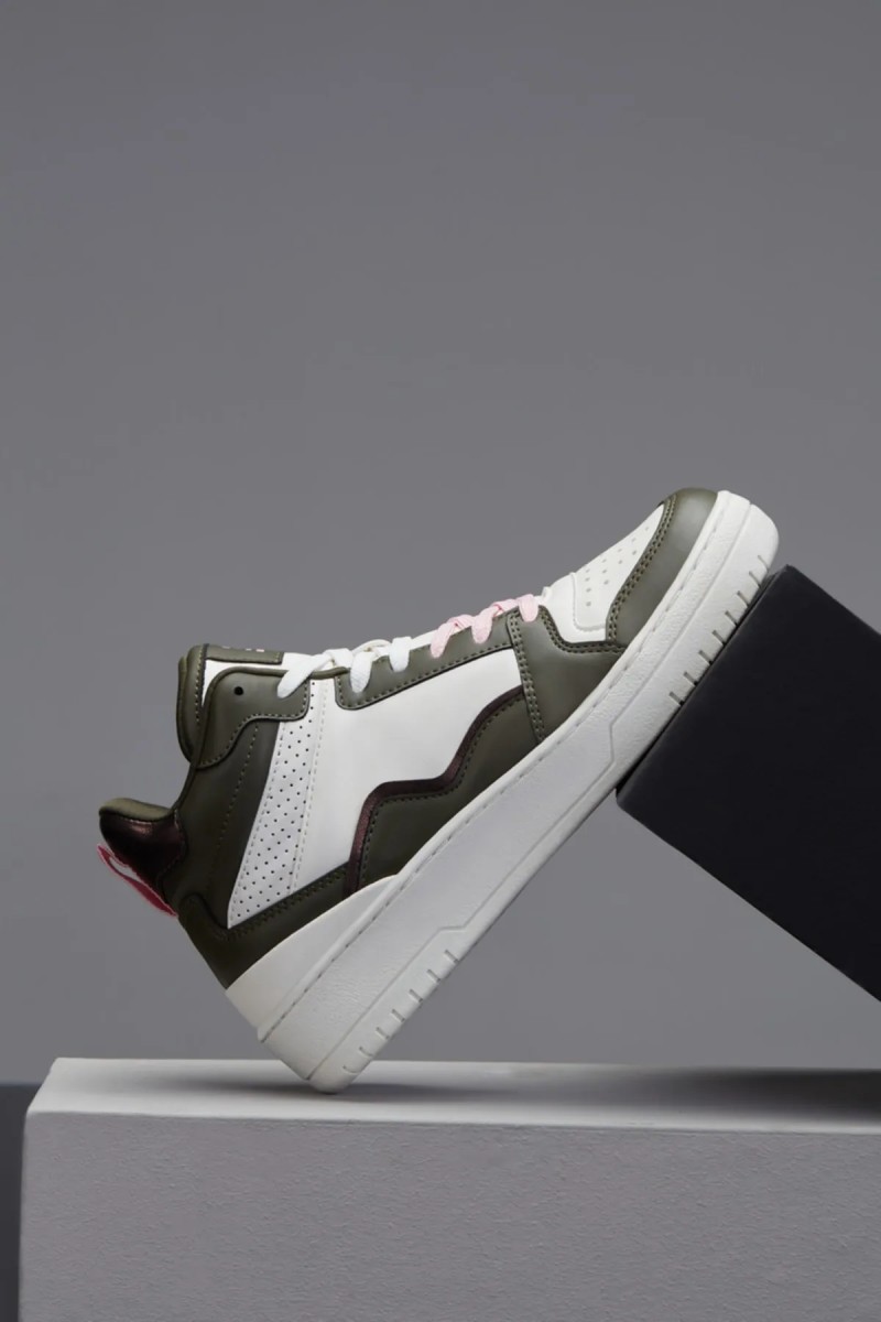 Womens High Top Sneakers - White Green - DS Violet