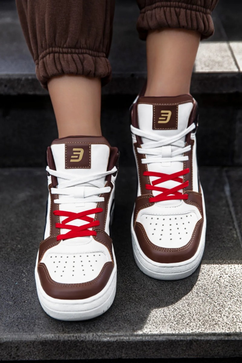 Kadın Bilekli Sneaker - Beyaz Taba - DS Violet