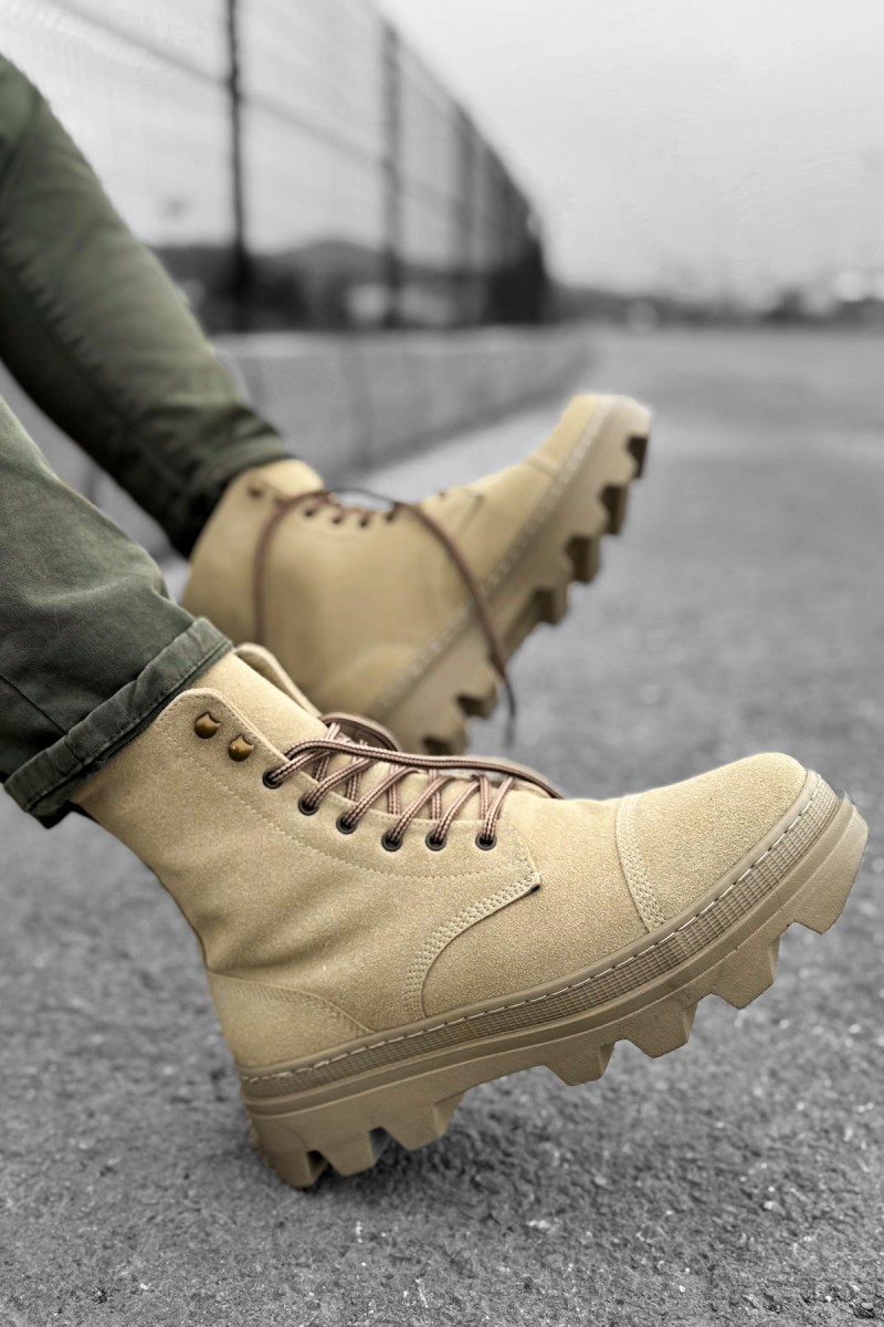Mens Boots - Beige Suede - 023