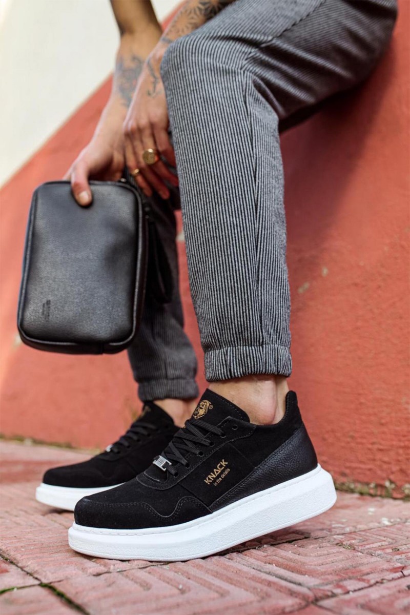 Mens Sneakers - Black White Suede - 040