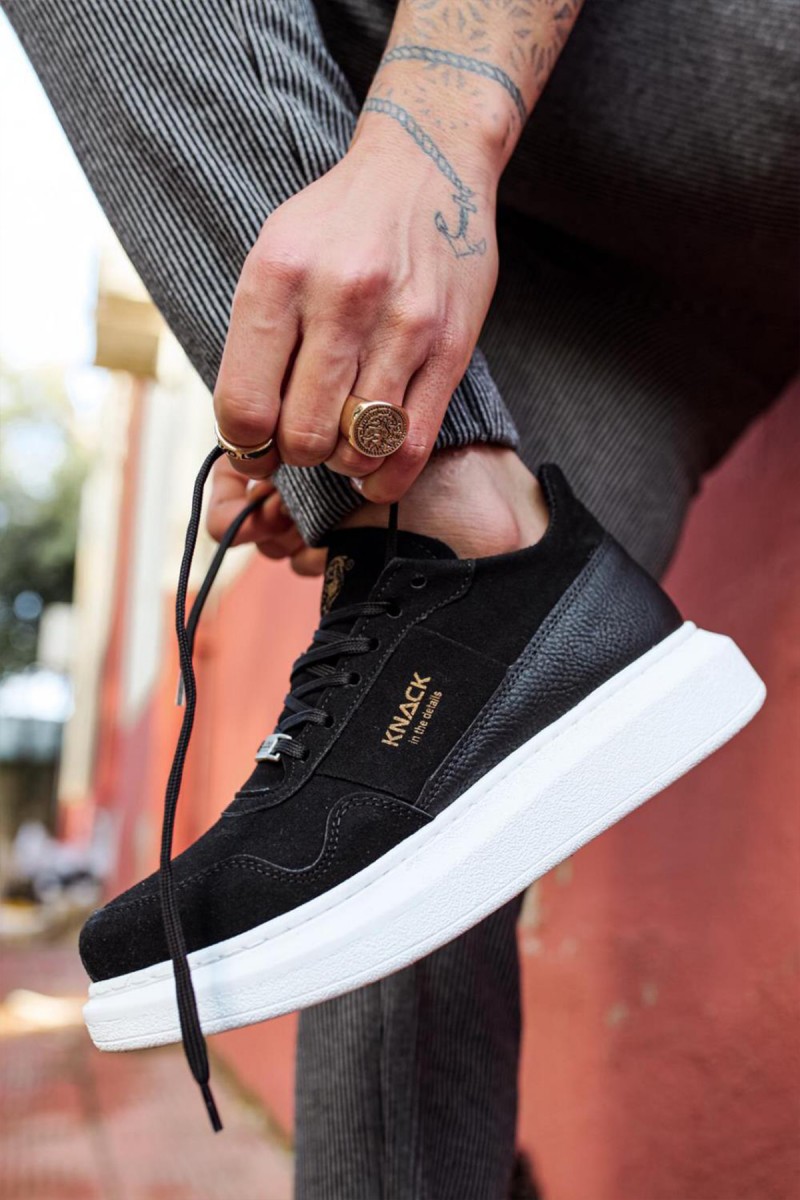 Mens Sneakers - Black White Suede - 040