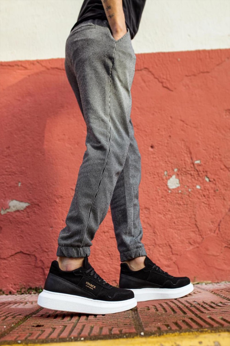 Mens Sneakers - Black White Suede - 040