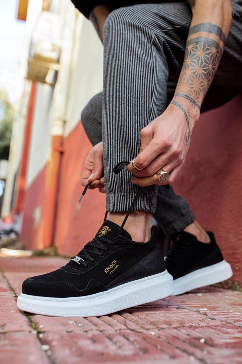 Mens Sneakers - Black White Suede - 040