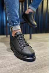 Mens Sneakers - Black Quilted - 044