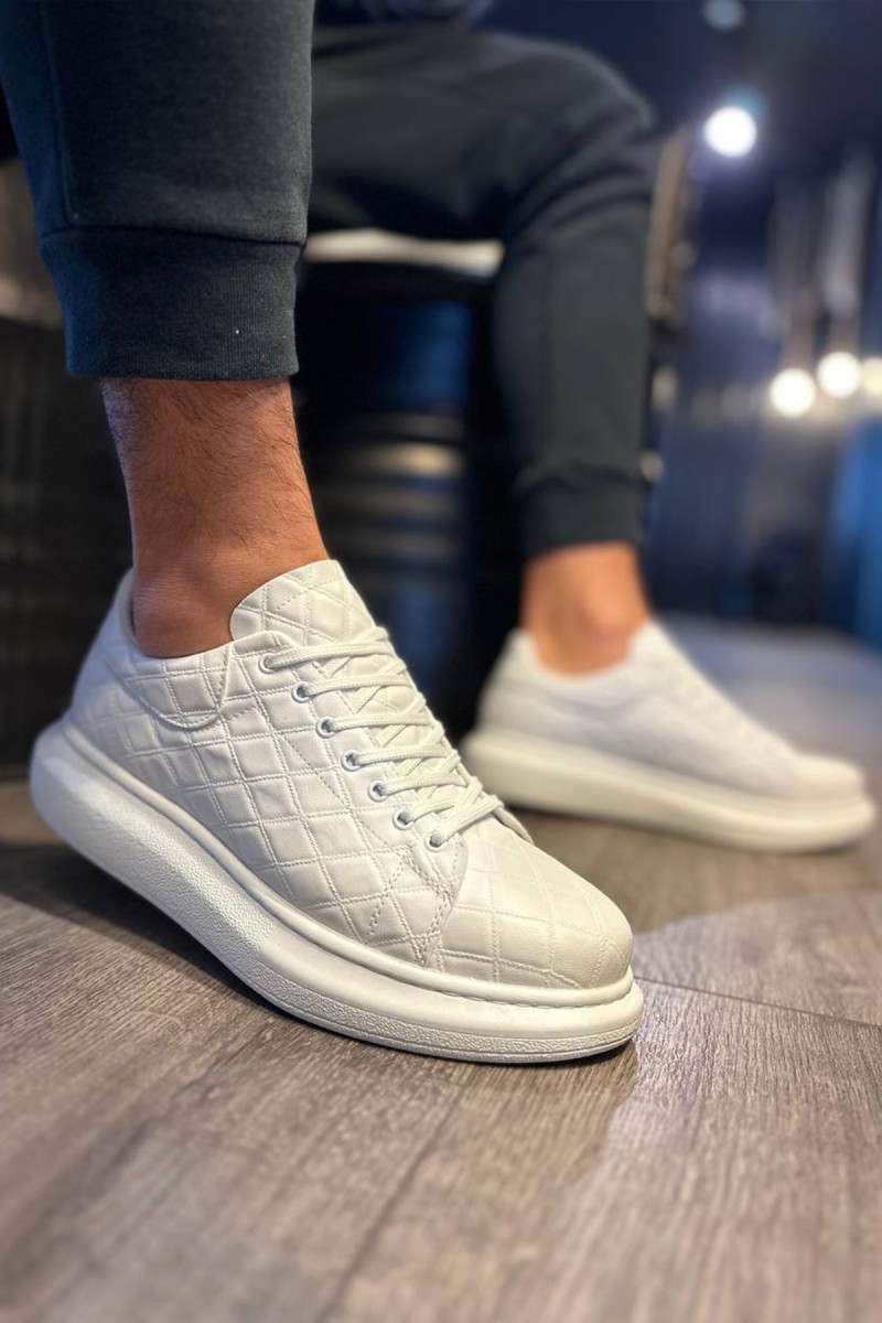 Mens Sneakers - White Quilted - 044