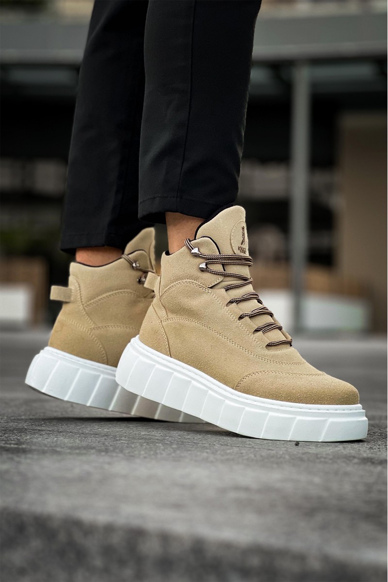 Erkek Yüksek Spor Ayakkabı - Bej Süet - 104