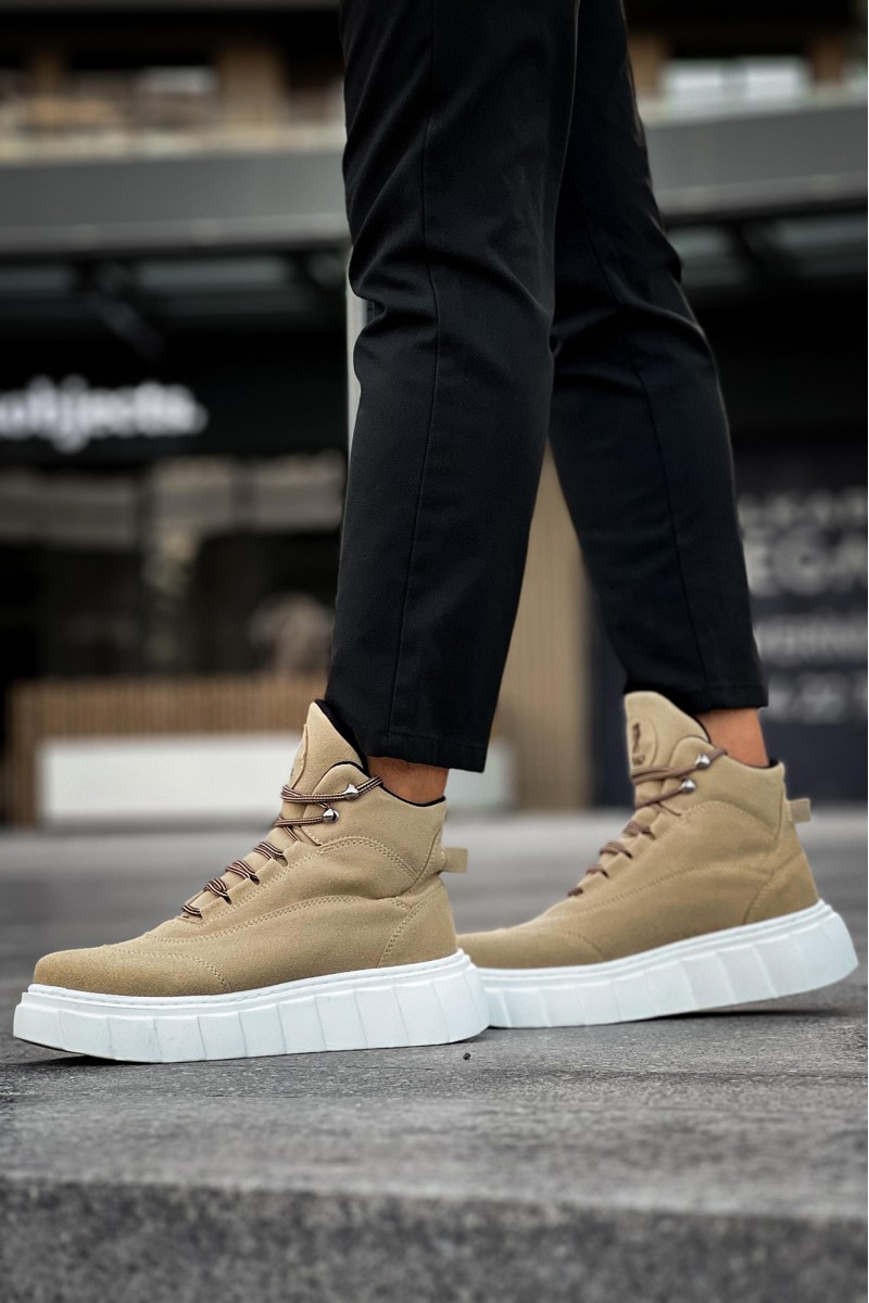 Erkek Yüksek Spor Ayakkabı - Bej Süet - 104