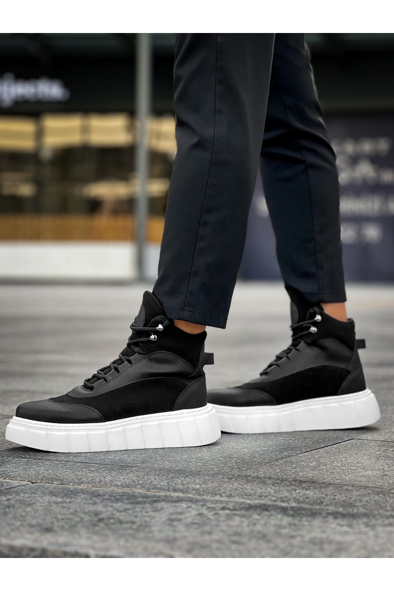 Erkek Yüksek Spor Ayakkabı - Siyah Beyaz - 104