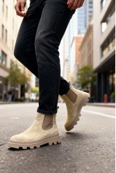 Mens Boots - Beige Suede - 113