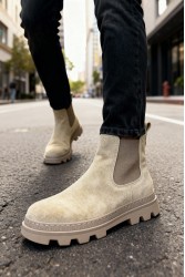 Mens Boots - Beige Suede - 113