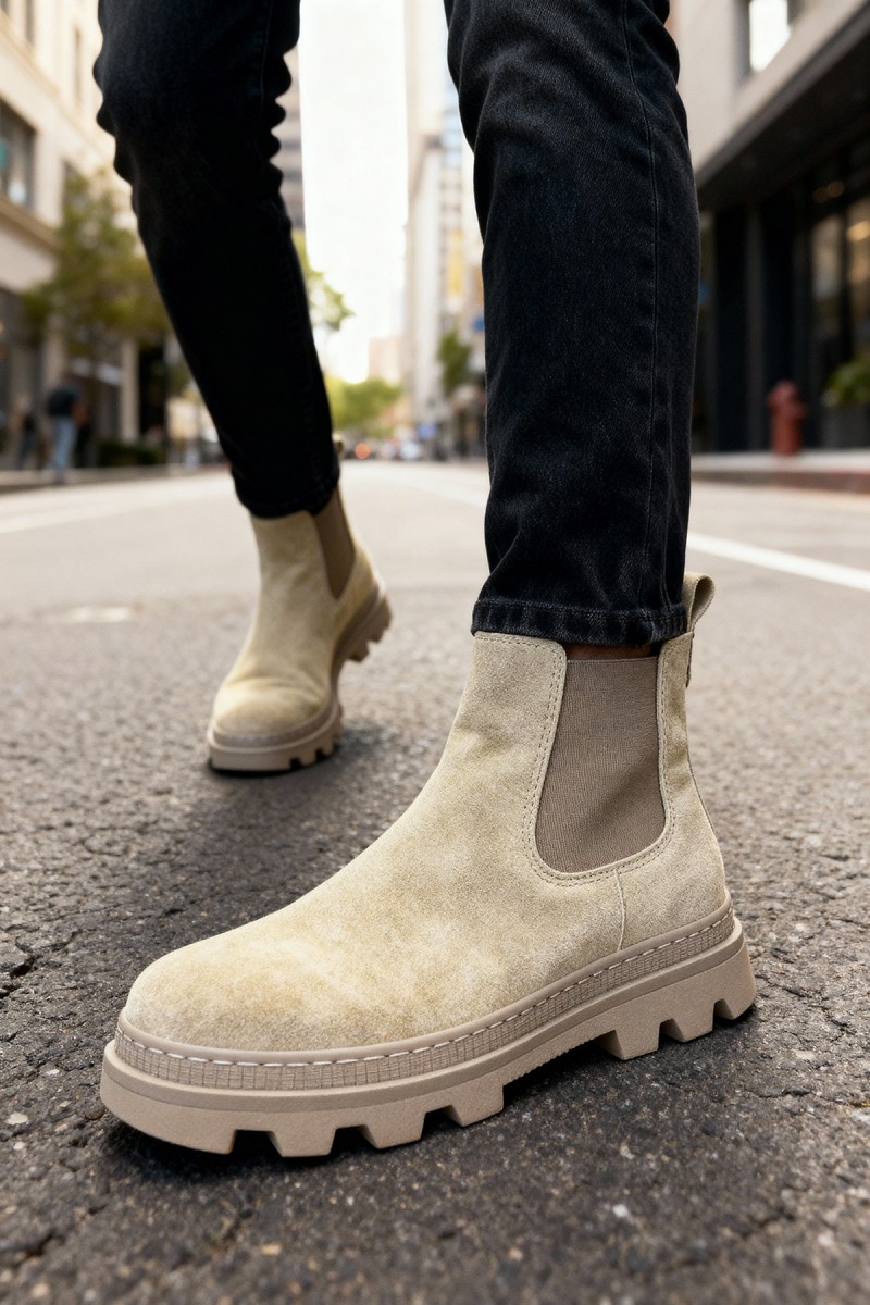 Mens Boots - Beige Suede - 113