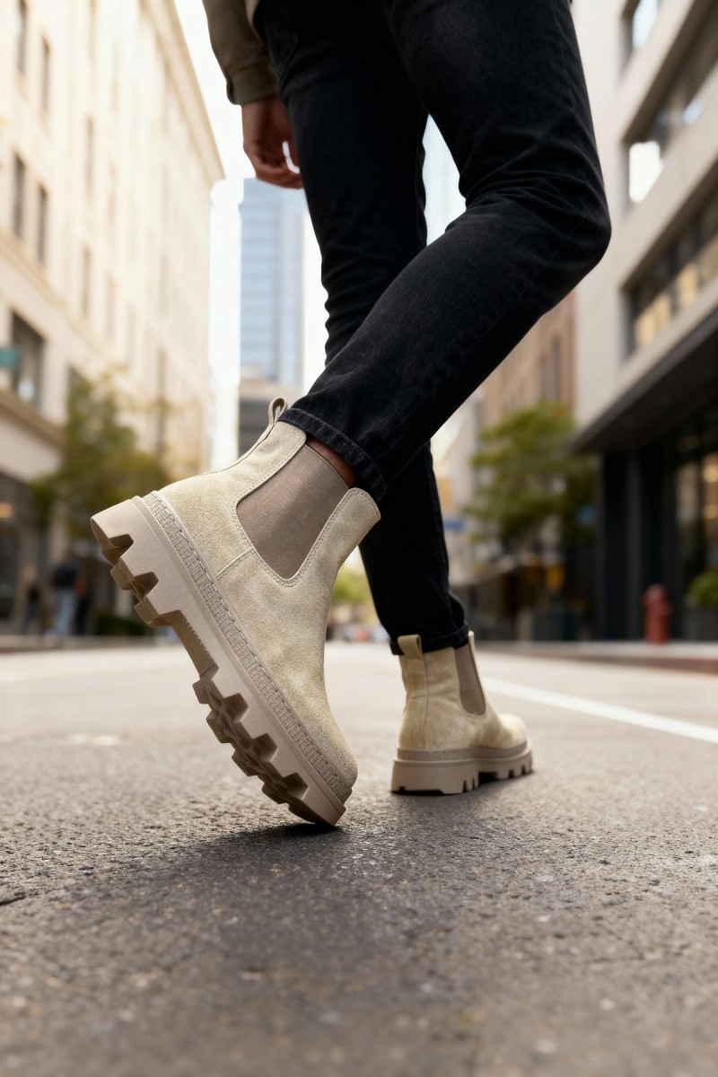 Mens Boots - Beige Suede - 113