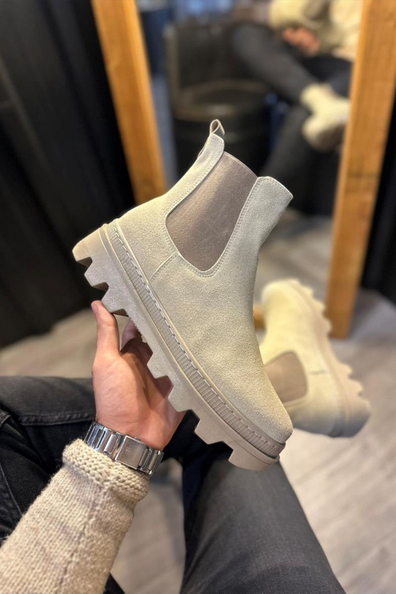 Mens Boots - Beige Suede - 113