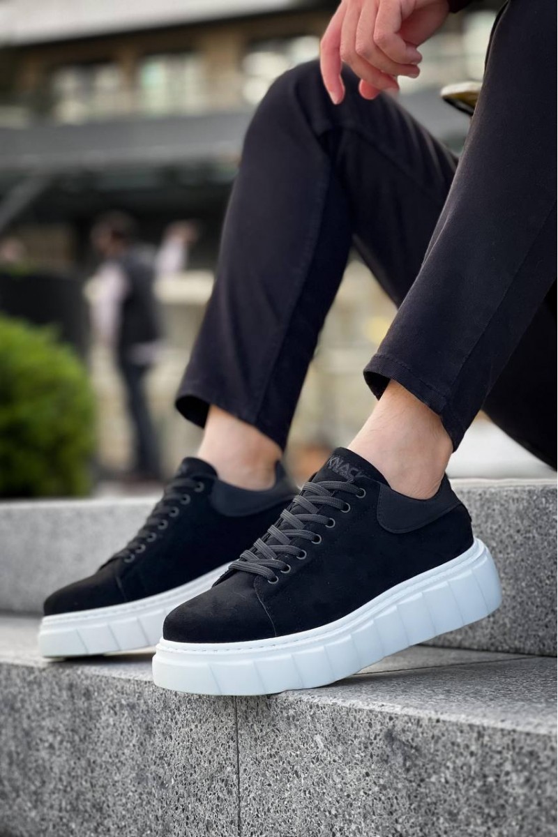 Mens Sneakers - Black White Suede - 144