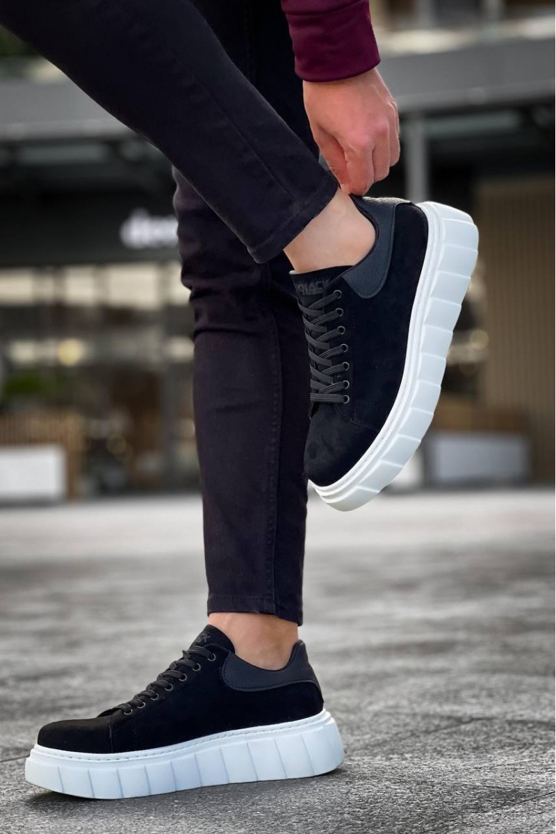 Mens Sneakers - Black White Suede - 144