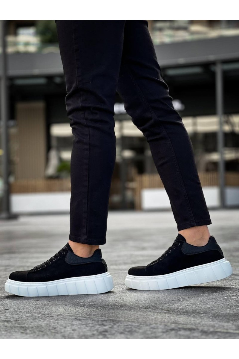 Mens Sneakers - Black White Suede - 144