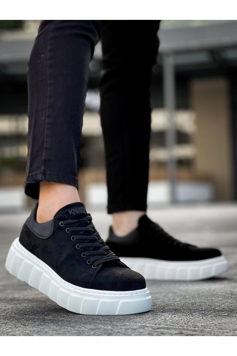 Mens Sneakers - Black White Suede - 144