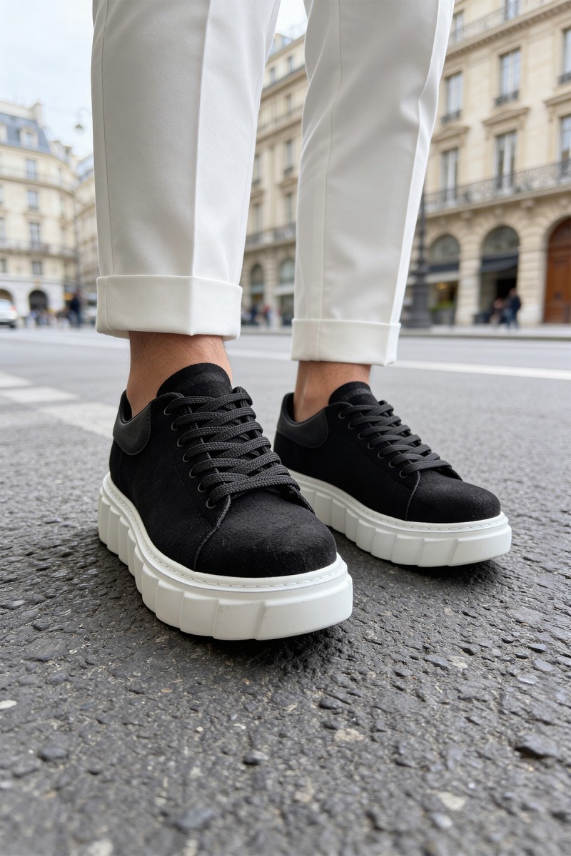 Mens Sneakers - Black White Suede - 144