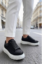 Mens Sneakers - Black White Suede - 144