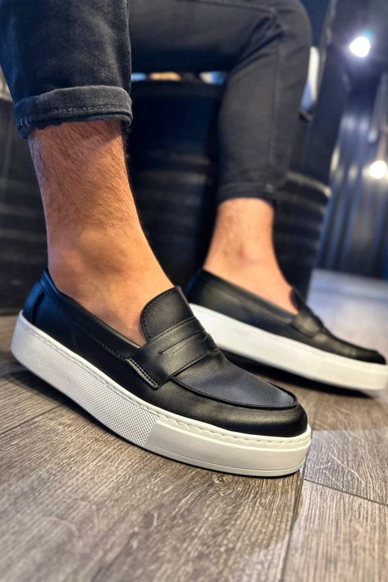 Erkek Mokasen - Siyah Beyaz - 400