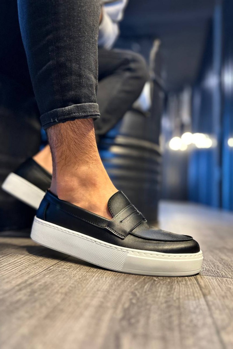 Erkek Mokasen - Siyah Beyaz - 400