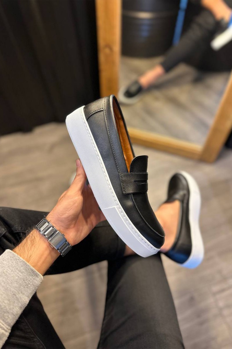 Erkek Mokasen - Siyah Beyaz - 400