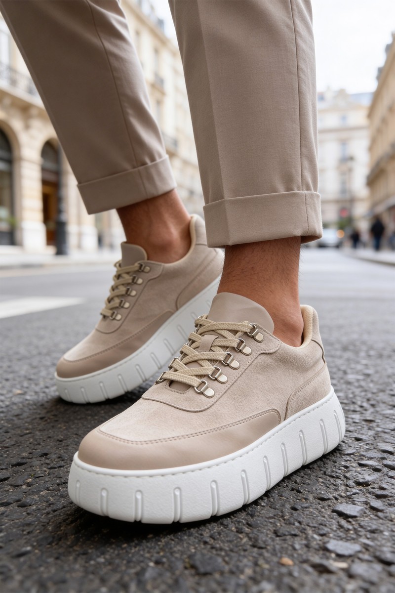 Mens Sneakers - Beige Suede - 600