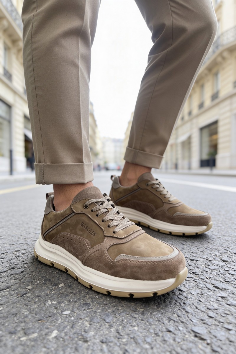 Erkek Hakiki Deri Sneaker - Kahverengi - 321 