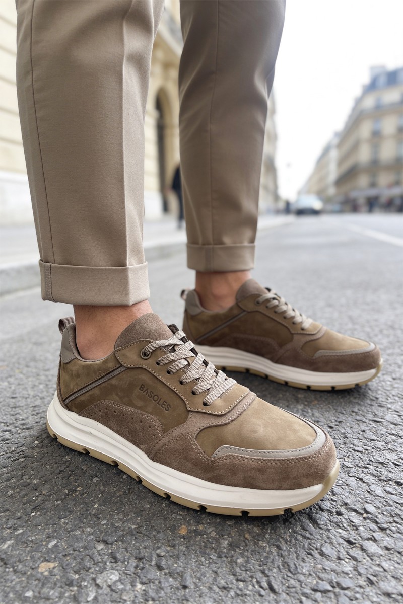Erkek Hakiki Deri Sneaker - Kahverengi - 321 
